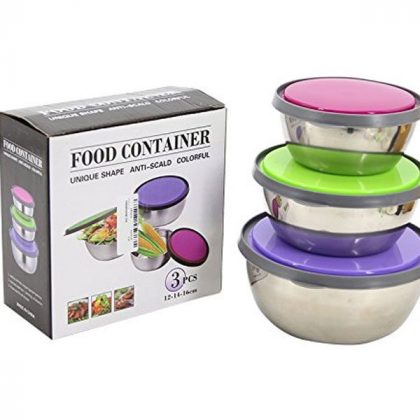 3 Pcs Stainless Steel Food Container Colorful Fresh Keeping Box
